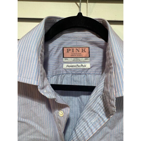 Thomas Pink French Cuff Long Sleeve Button Up Shirt - Size 16.5 - Picture 2 of 4